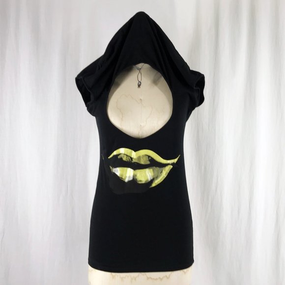 Alexander McQueen Green Lips Black T-Shirt Top - Picture 8 of 9